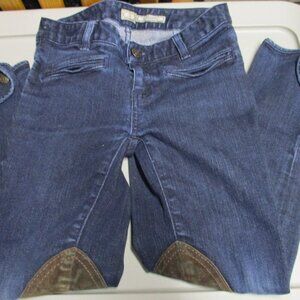 Ralph Lauren Girls Skinny Dark Blue Denim Jeans Size 8 Reinforced Leather Knees